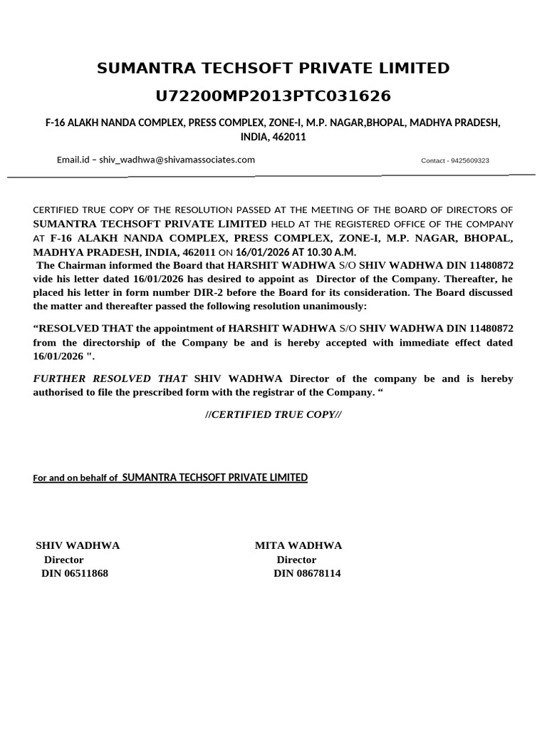 Board Resolution for Director Appointment | PDF