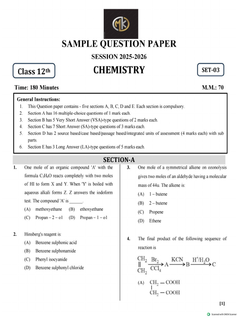 Chemistry Sample Paper | PDF