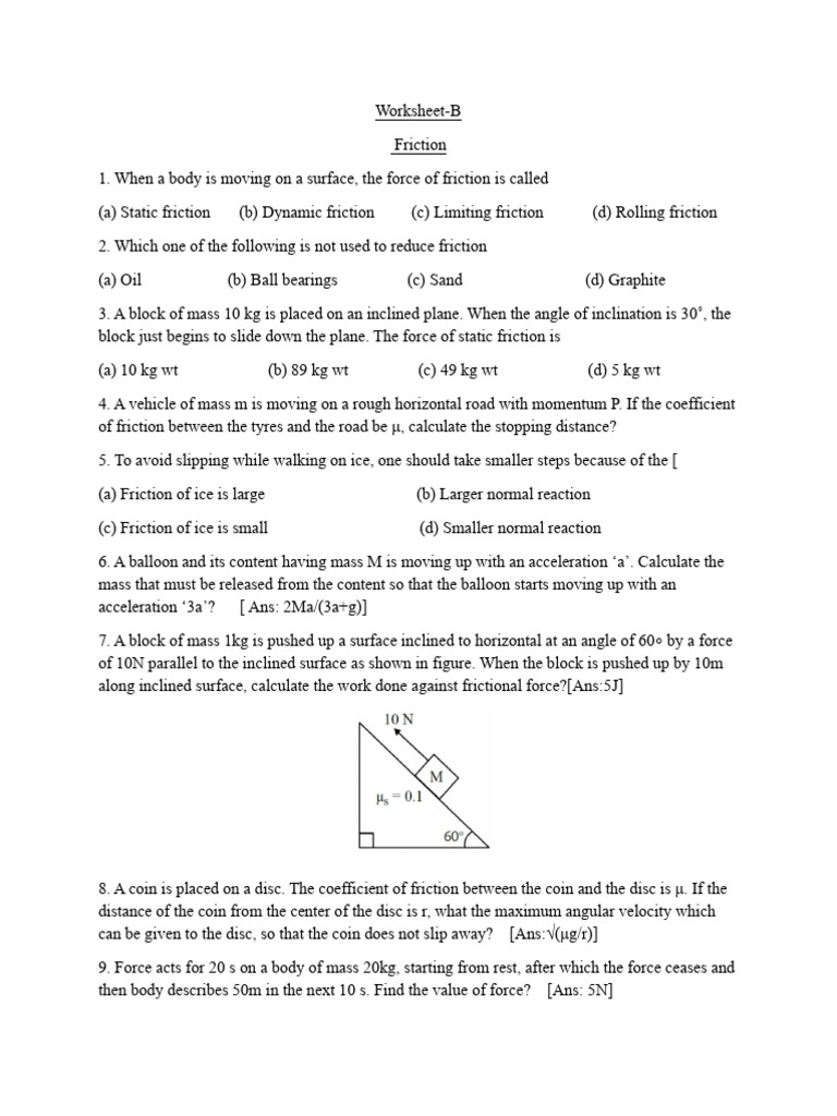 Worksheet B | PDF | Friction | Force