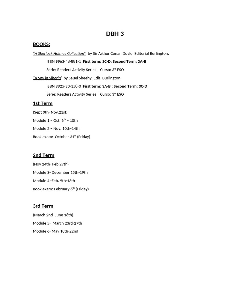3º ESO Reading Schedule & Books | PDF