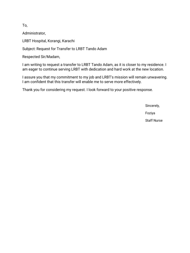 Transfer Request for Staff Nurse | PDF