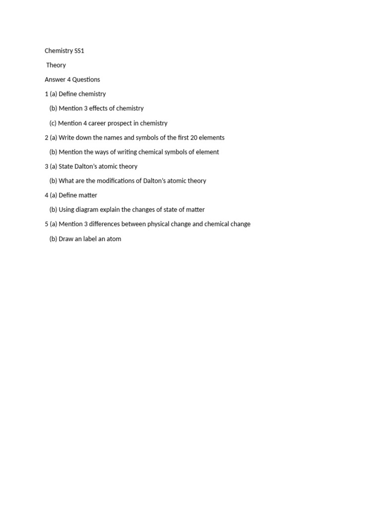 Chemistry SS1 to SS3 Theory | PDF | Chemistry | Alkane