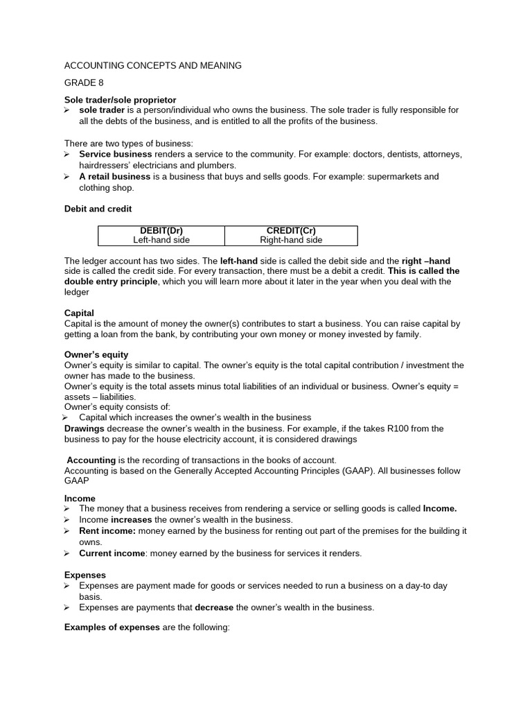 Grade 8 Accounting Concepts Explained | PDF | Debits And Credits ...