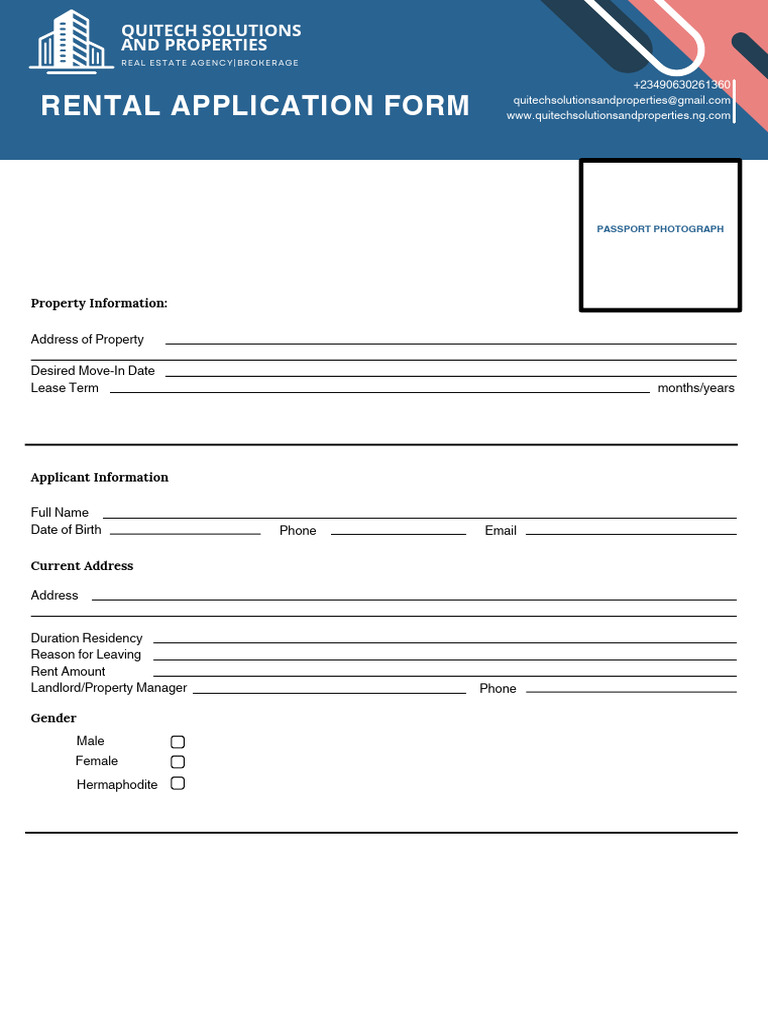 Rental Application Form | PDF | Leasehold Estate | Lease