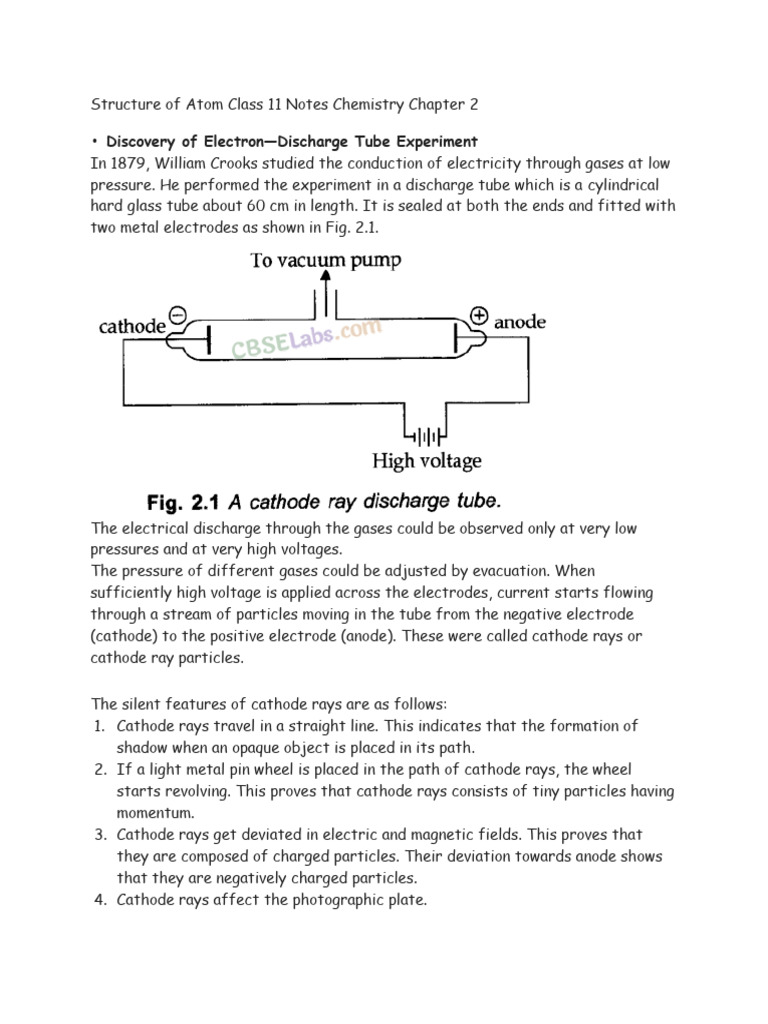 Structure of Atom Class 11 Notes Chemistry Chapter 2 | PDF | Atomic ...