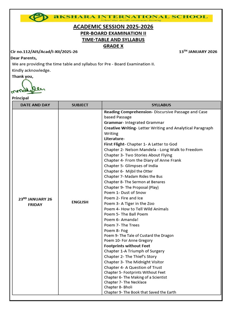 Grade X Pre-Board Exam II Timetable 2026 | PDF | Equations | Area