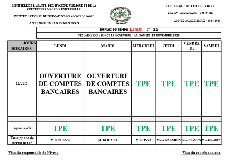 Emploi du temps L1 SIO - Semaine 17-23 Nov 2025 | PDF