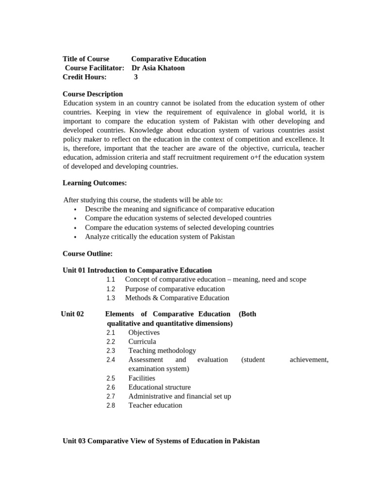 Comparative Education Course Overview | PDF | Teachers | Cognition