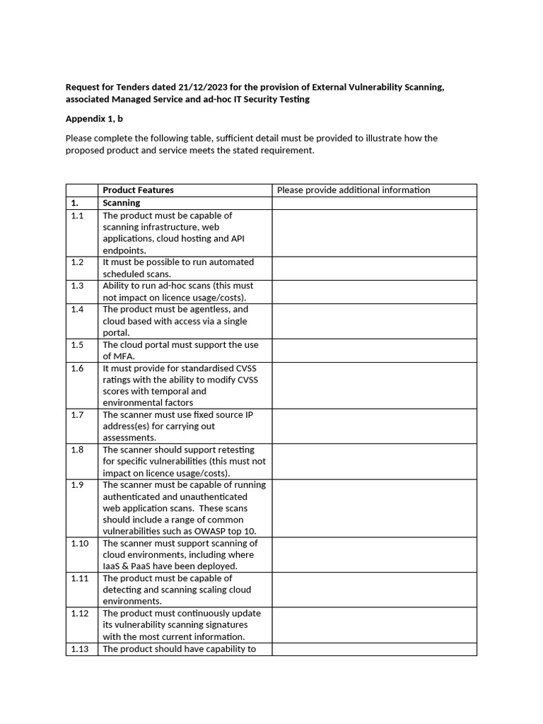 RFT for External Vulnerability Scanning Appendix1b | PDF | Cloud ...
