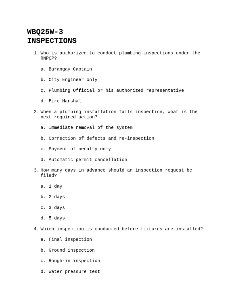 Plumbing Inspection Guidelines and FAQs | PDF | Plumbing | Fee