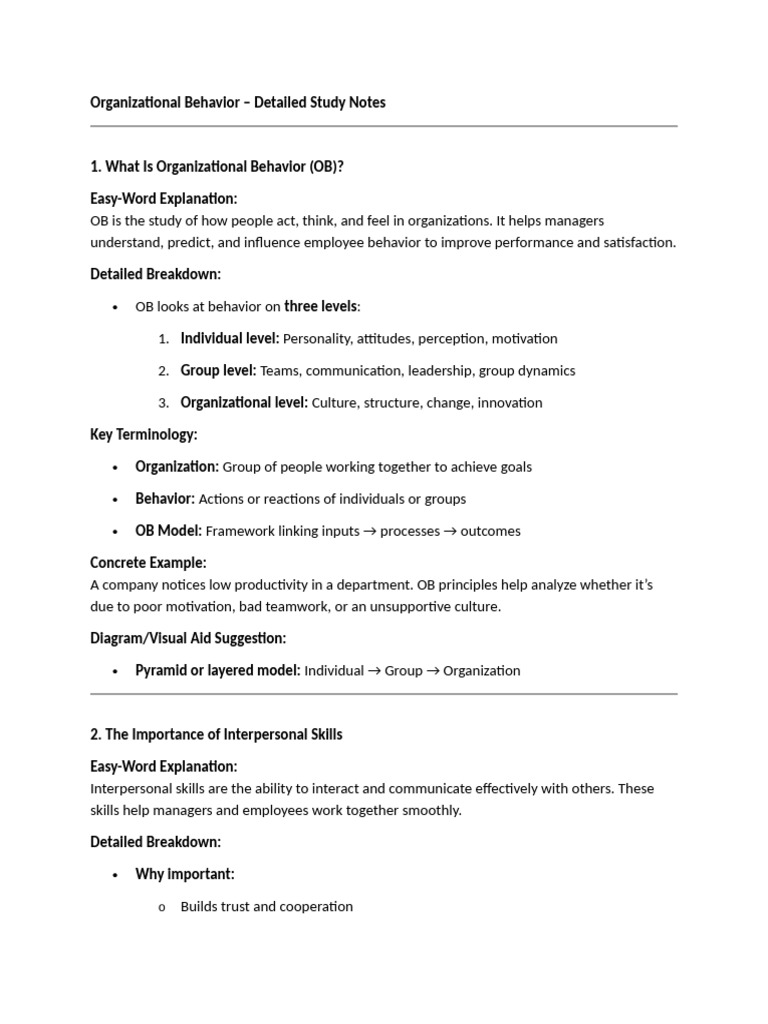 Organizational Behavior Study Notes | PDF | Leadership | Motivational