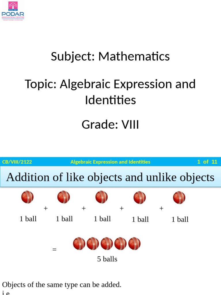2_CBSE_VIII_Math_Algebraic Expression and Identities | PDF | Polynomial ...