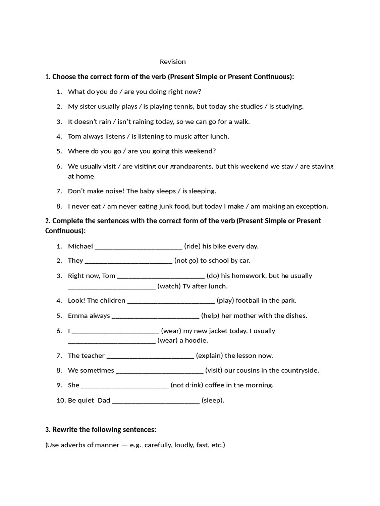 Verb Tenses and Sentence Exercises | PDF | Linguistic Typology ...