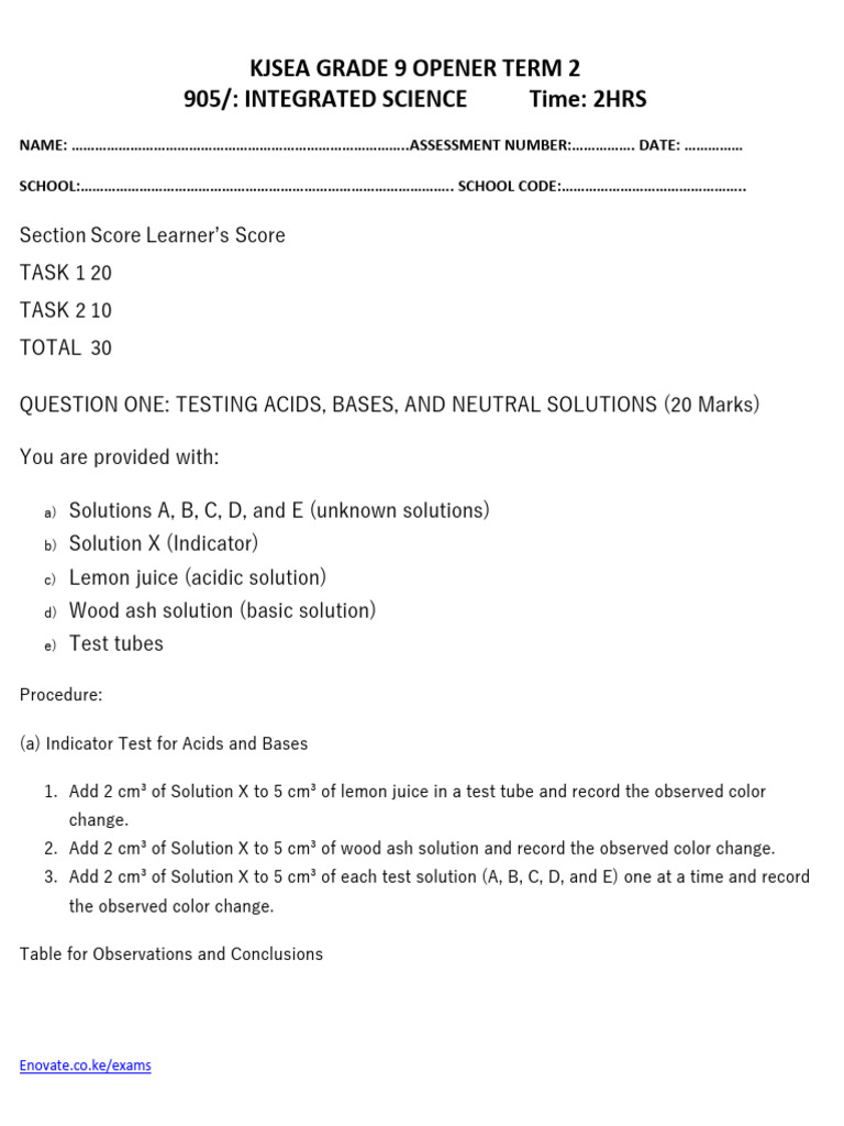 Grade 9 Integrated Science Pp2 | PDF | Volume | Length