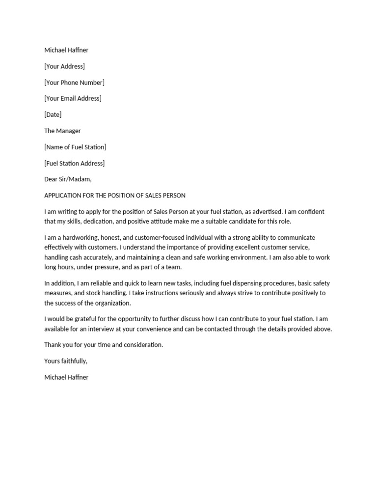 Fuel Station Sales Person Application | PDF
