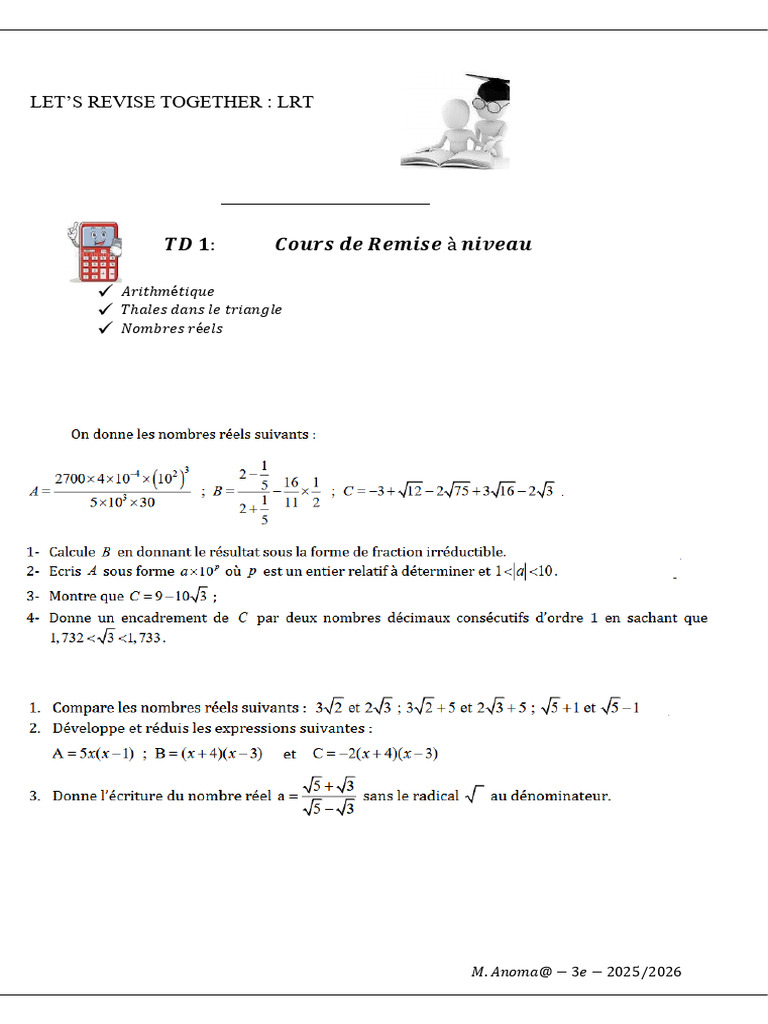 Fiche TD2 : Remise à niveau Maths | PDF