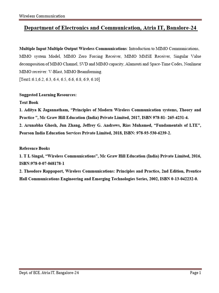 MIMO Wireless Communications Overview | PDF | Mimo | Matrix (Mathematics)