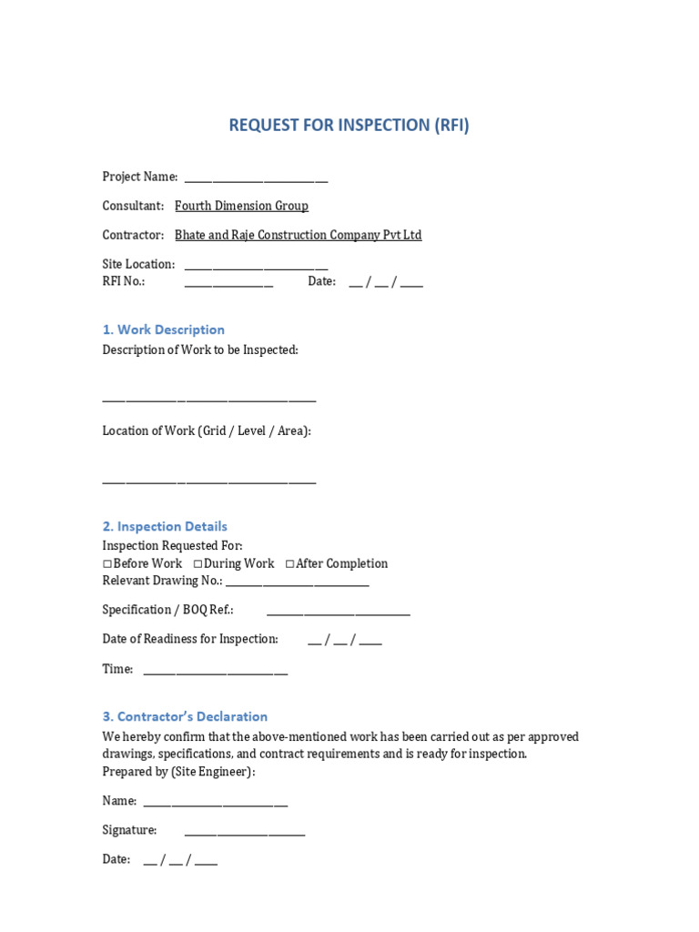 Request for Inspection (RFI) Template | PDF
