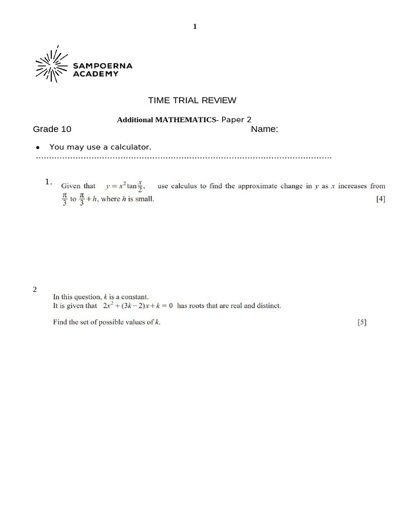 G10 Add Math_TT1_P2 Review (1) | PDF