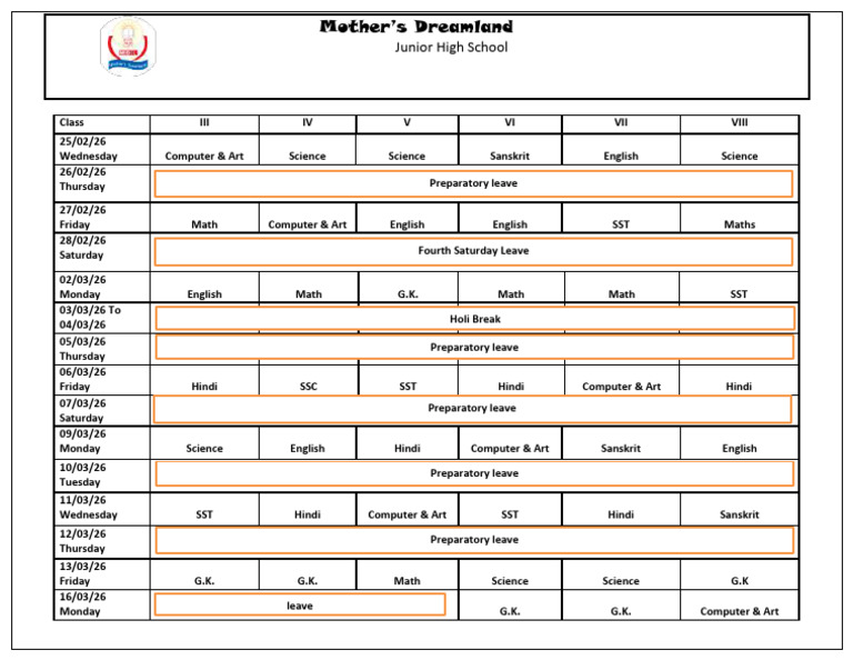 Term 2 Exam Datesheet for Grades III-VIII | PDF