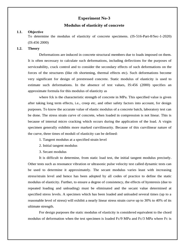 Modulus of Elasticity in Concrete Testing | PDF | Deformation ...