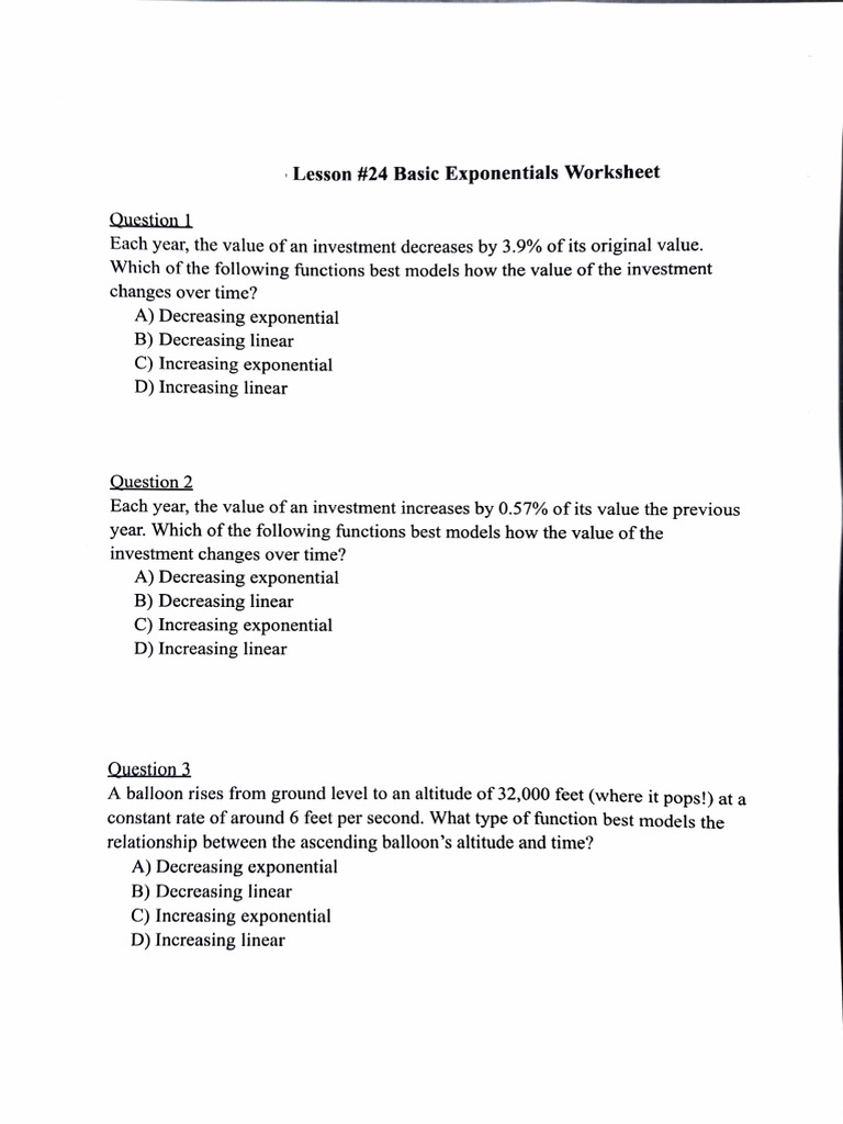 Investment and Function Modeling Questions | PDF | Exponential Function ...