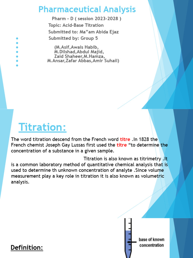 Acid-Base Titration Guide for Pharm-D | PDF | Titration | Chemistry