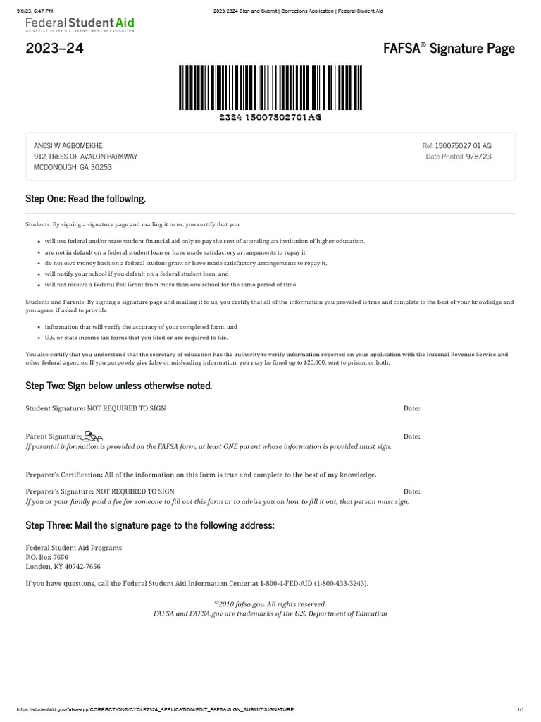 2023-2024 Sign and Submit _ Corrections Application _ Federal Student ...