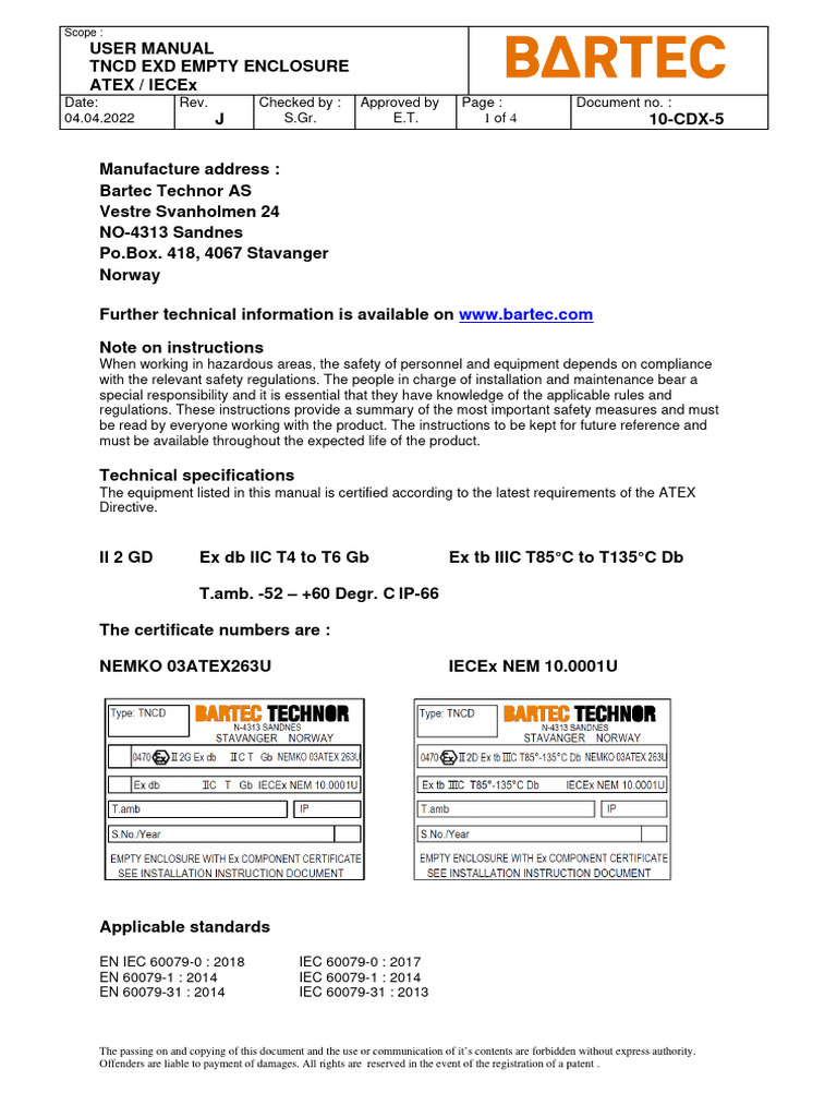 TNCD EXD Empty Enclosure User Manual | PDF
