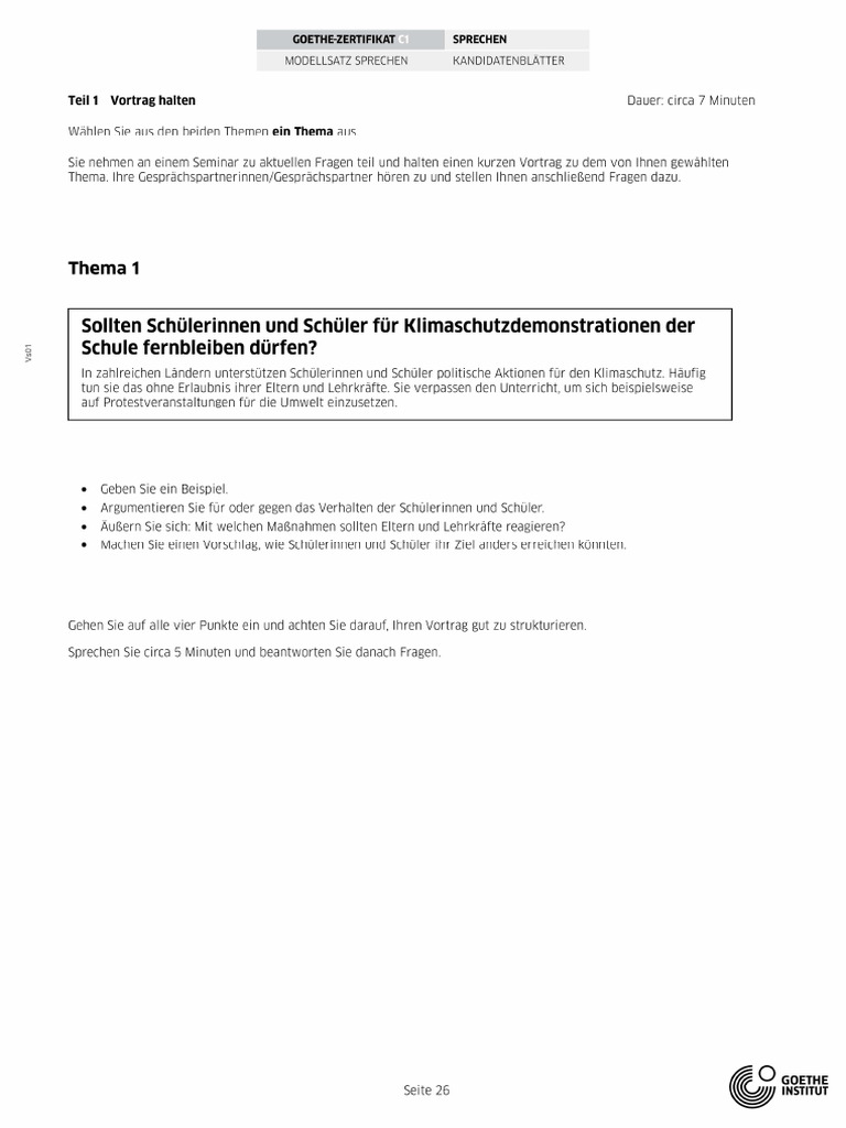 c1 Modellsatz Sprechen 1+2 | PDF