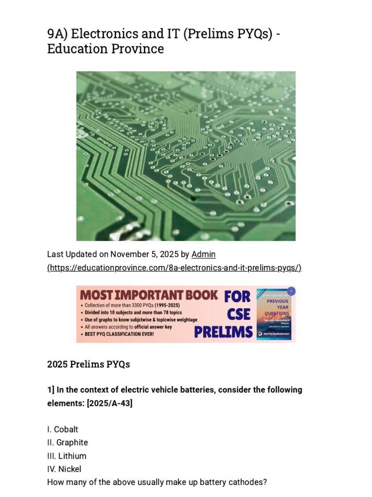 Electronics and IT Prelims PYQs 2025-2020 | PDF | Augmented Reality ...