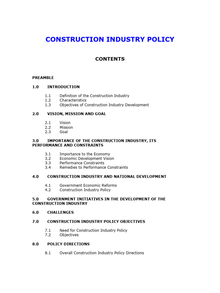 Construction Industry Policy Overview | PDF | Infrastructure ...