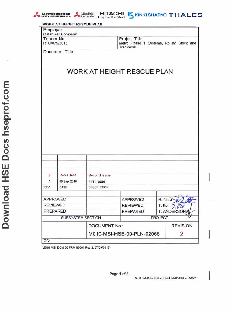 Work at Height Rescue Plan Guide | PDF | Labor Relations | Workplace