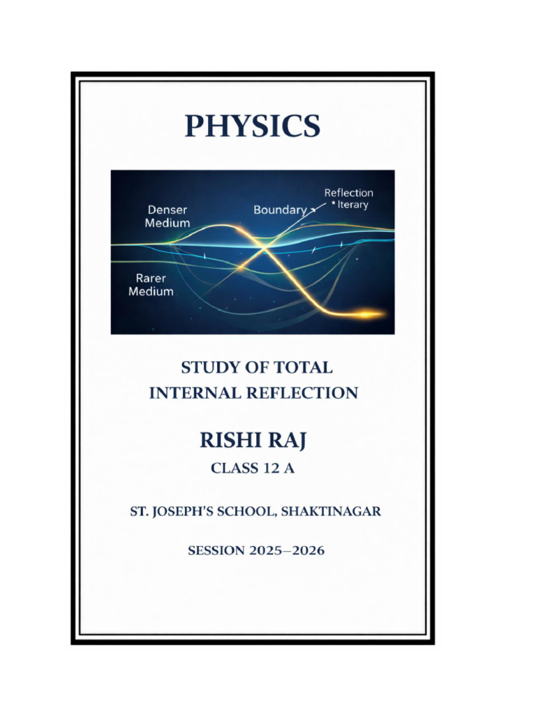 Total Internal Reflection Physics Project | PDF | Refraction | Light