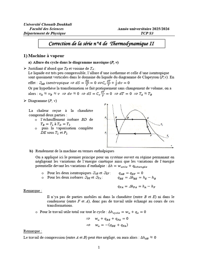 Cycle de thermodynamique et rendement | PDF | Thermodynamique ...