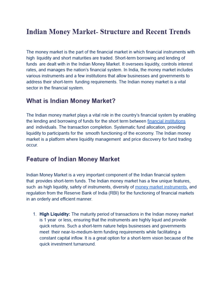 Indian Money Market Overview & Trends | PDF | Money Market | Money