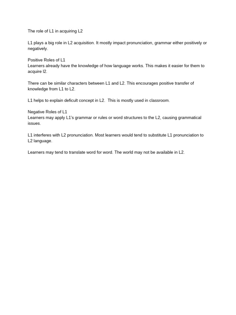 Impact of L1 on L2 Acquisition | PDF