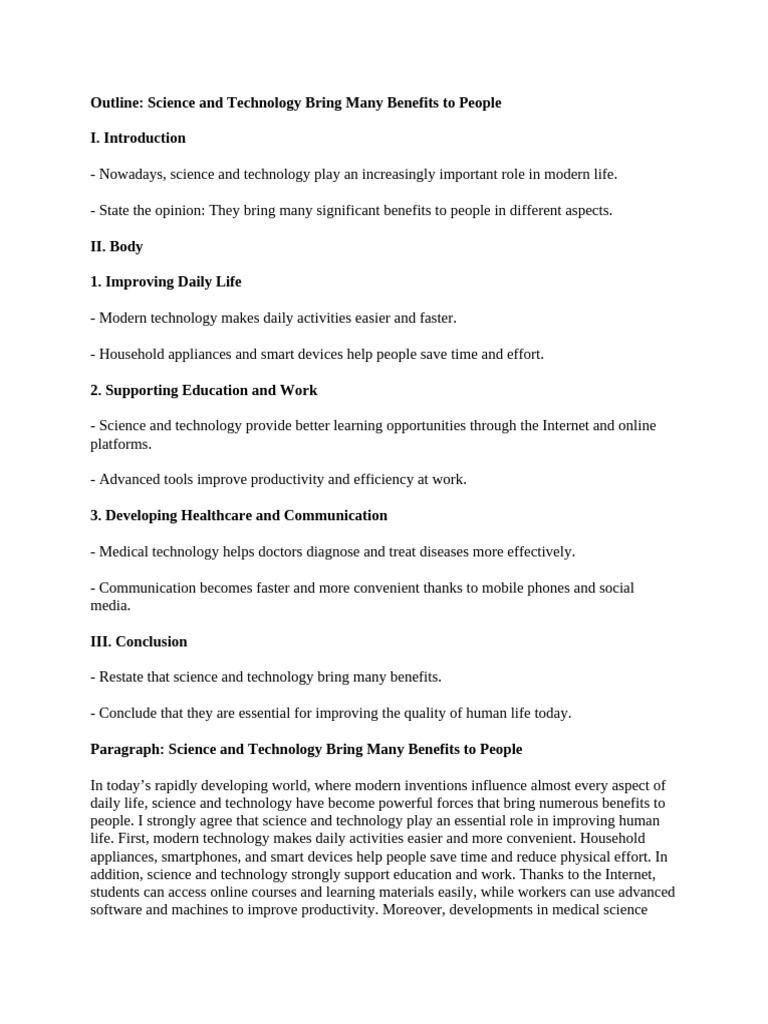 Benefits of Science and Technology | PDF