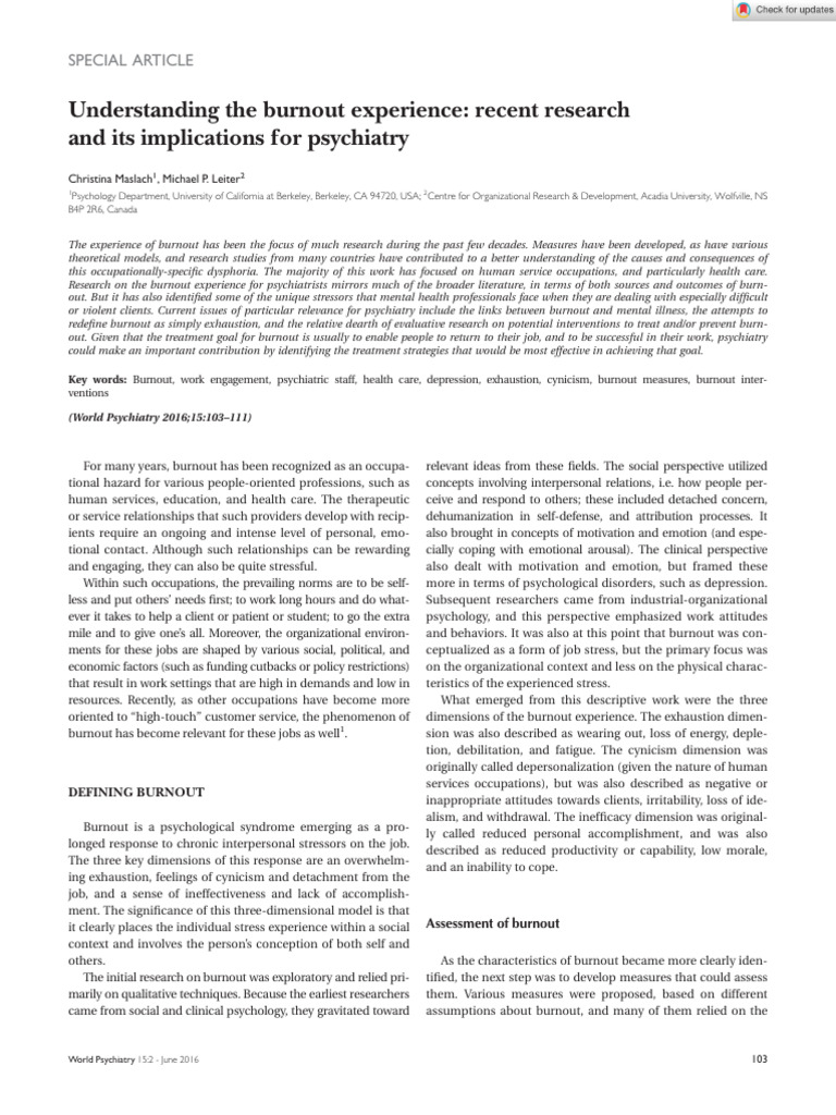 2016 | PDF | Occupational Burnout | Mental Disorder