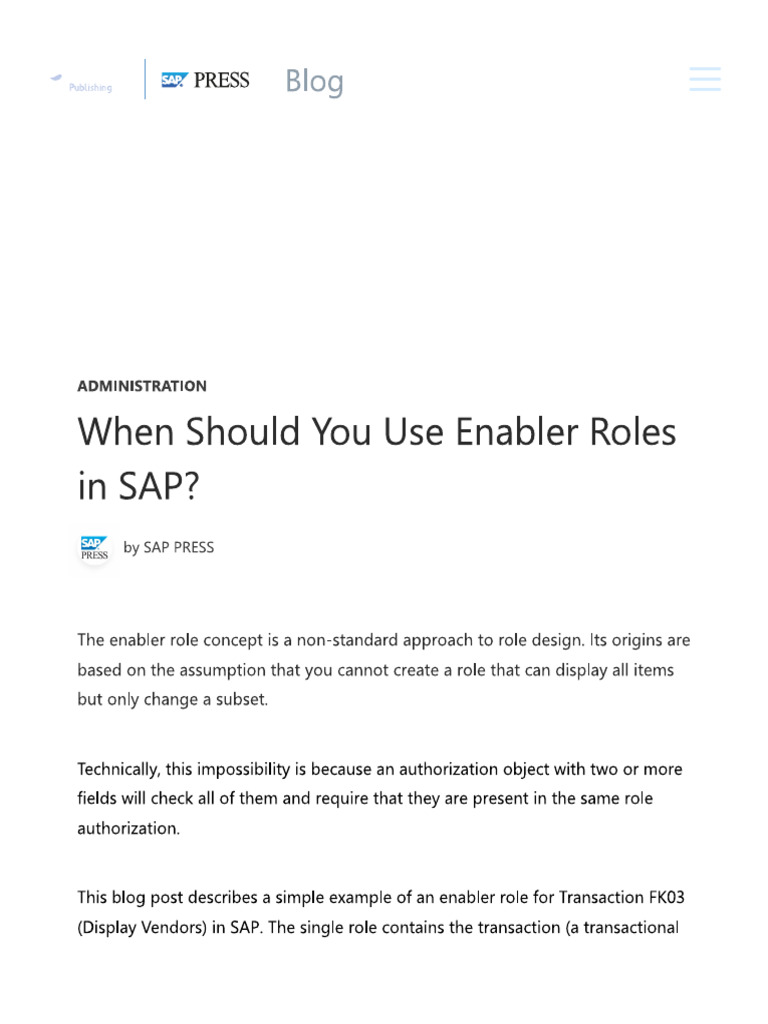 SAP Security Enabler Roles | PDF