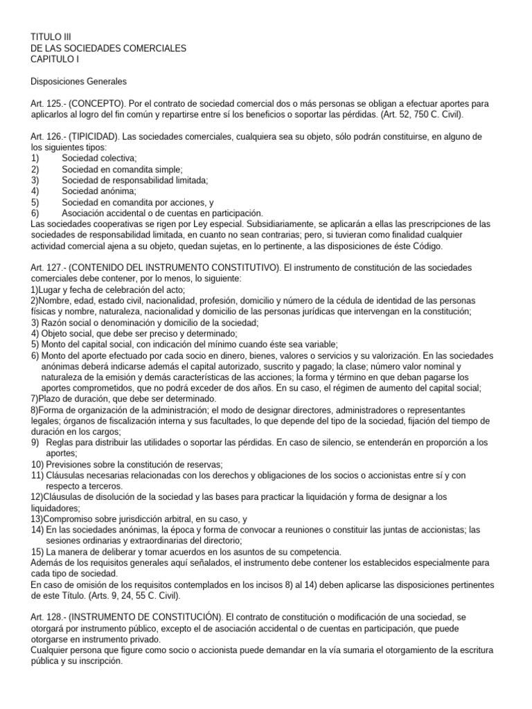 Tipos y Constitución de Sociedades Comerciales | PDF | Sociedad de ...