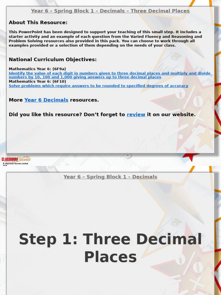 Year 6 Decimals: Three Decimal Places | PDF | Numbers | Significant Figures