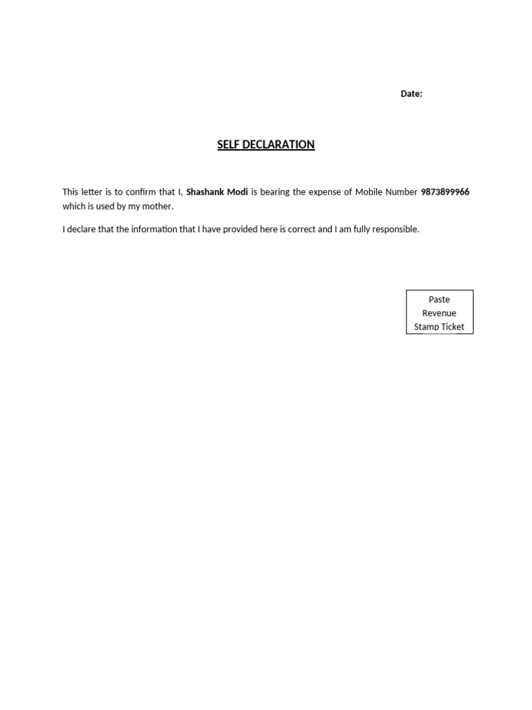 Self Declaration for Mobile Expense | PDF