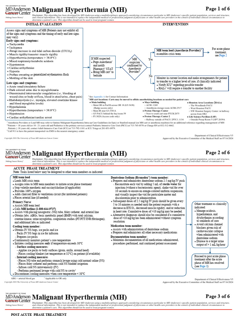 Malignant Hyperthermia Management Protocol | PDF | Anesthesia | Medical ...
