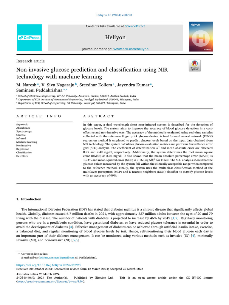 Non-Invasive Glucose Prediction Using NIR | PDF | Machine Learning ...