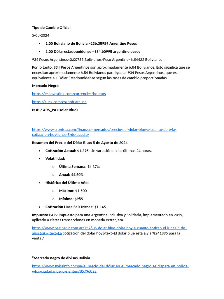 Tipo de Cambio y Crisis Económica en Bolivia | PDF | Portafolio ...