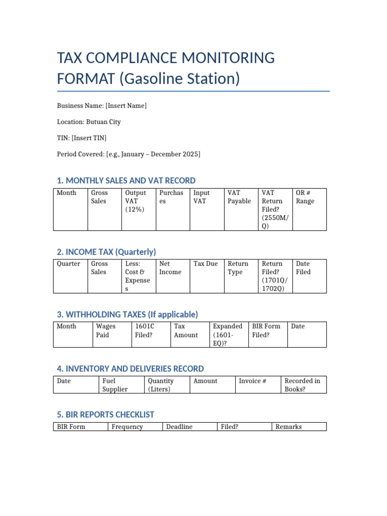 Tax Compliance Monitoring for Gas Stations | PDF