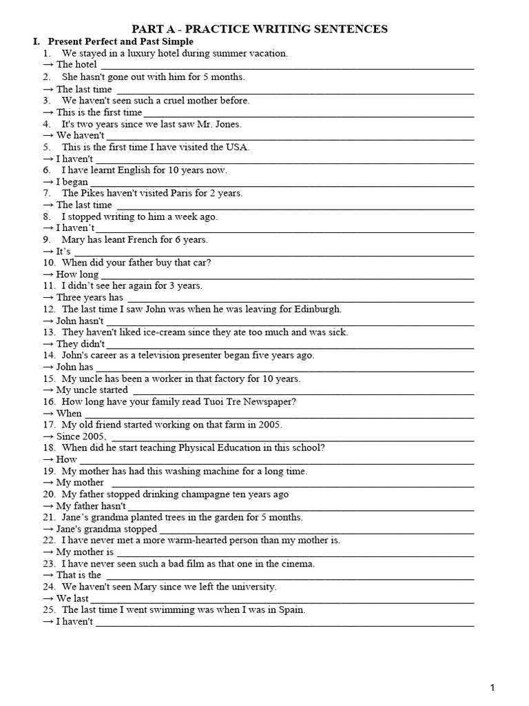 Sentence Practice: Perfect & Simple Tenses | PDF