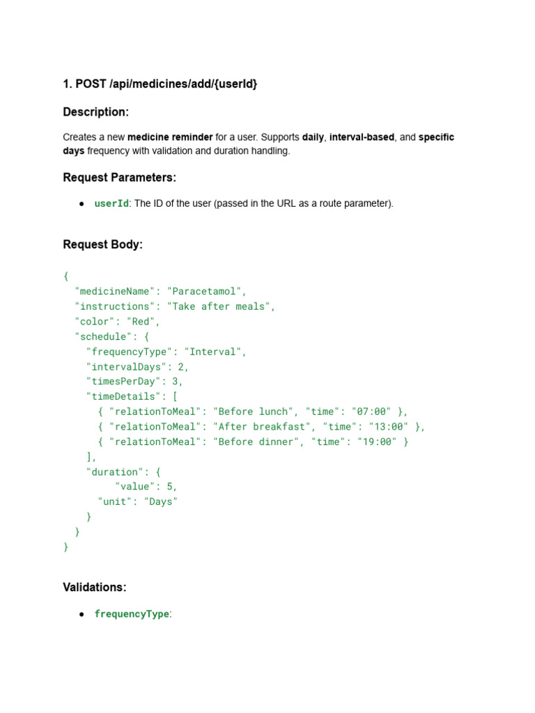 Medicine Reminder API Documentation | PDF | Meal | Computing