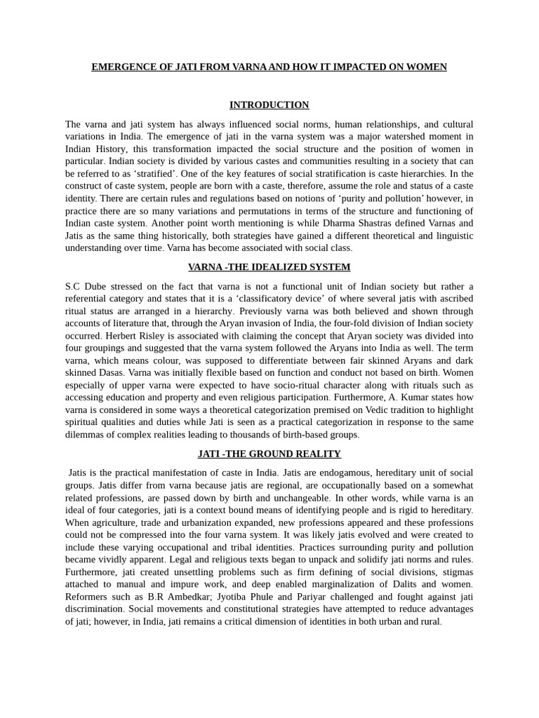 Impact of Jati on Women's Status in India | PDF | Caste | Social Psychology